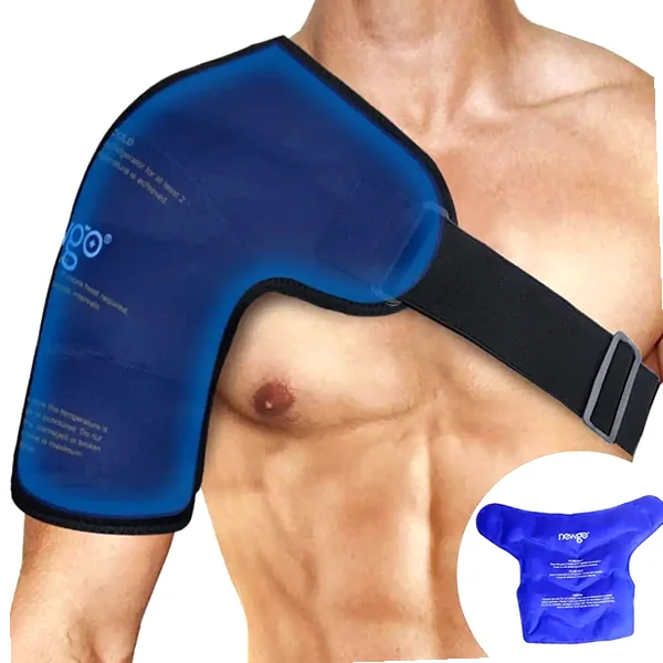 Contoured shoulder ice pack wrap for rotator cuff recovery and swelling relief