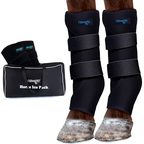 Reusable horse leg ice wrap with gel packs for comfortable post-ride cooling