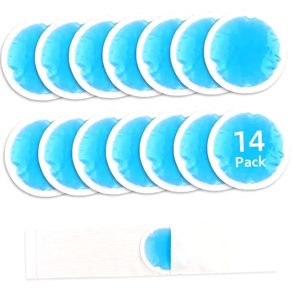 14-pack small round gel ice packs with cloth backing for targeted pain relief